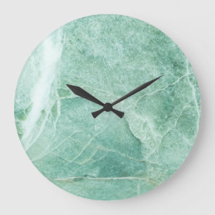 Grande Horloge Ronde Motif en pierre de marbre, texture verte.