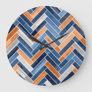 Grande Horloge Ronde Motif en squelette dans Navy Blue and Orange
