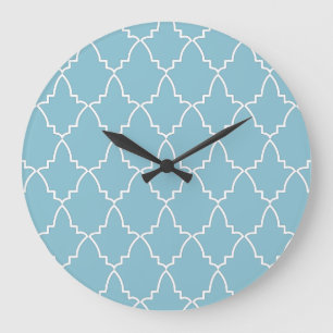 Grande Horloge Ronde Motif en treillis marocain bleu clair