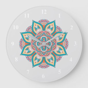 Grande Horloge Ronde motif ethnique marocain coloré de Mandala