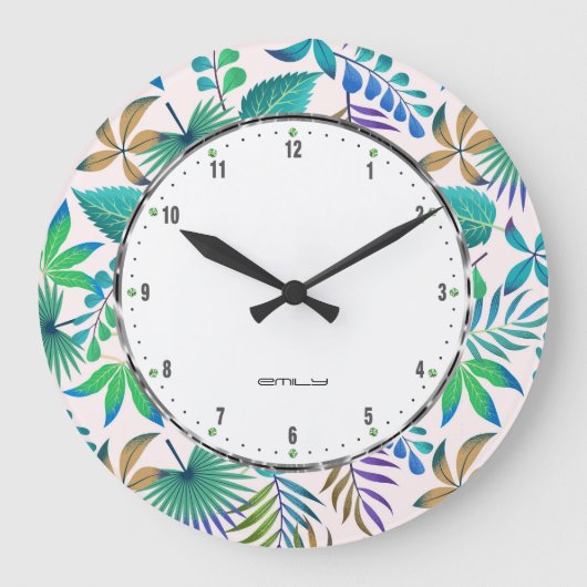 Grande Horloge Ronde Motif feuille tropical (Recto)