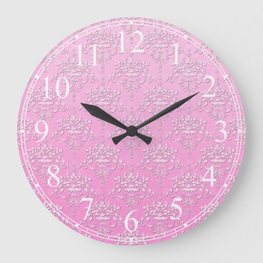 Grande Horloge Ronde Motif Fille Rose Floral Damask (Recto)