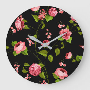 Grande Horloge Ronde Motif Fleurs 18