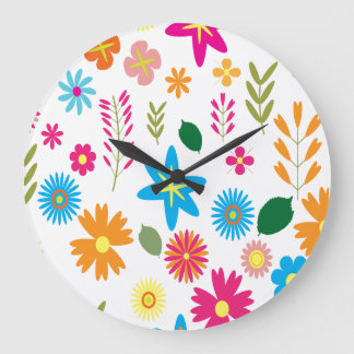 Grande Horloge Ronde Motif floral coloré