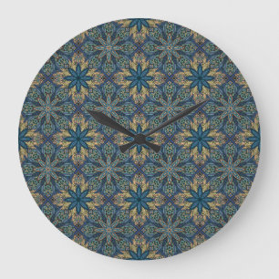 Grande Horloge Ronde Motif floral ethnique abstrait coloré de mandala