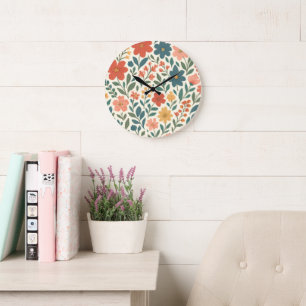 Grande Horloge Ronde Motif floral peint à la main – Botanique colorée