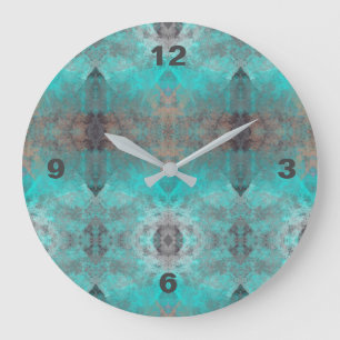 Grande Horloge Ronde Motif géométrique Aqua et Grey