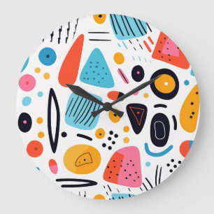 Grande Horloge Ronde Motif géométrique coloré et ludique de style Memph