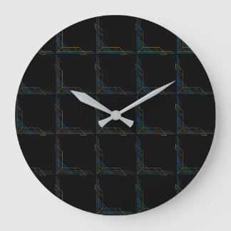 Grande Horloge Ronde Motif géométrique coloré sur Arrière - plan noir