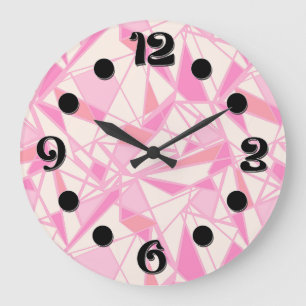 Grande Horloge Ronde Motif géométrique couleur rose abstrait