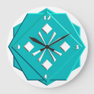 Grande Horloge Ronde Motif géométrique de bleu de turquoise d'art dé