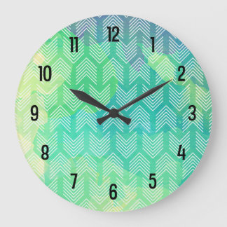 Grande Horloge Ronde Motif géométrique de flèches d'aquarelle de Boho