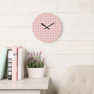 Grande Horloge Ronde Motif géométrique en treillis rose