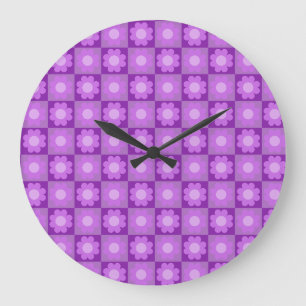 Grande Horloge Ronde Motif géométrique floral violet