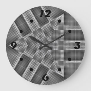 Grande Horloge Ronde Motif géométrique gris