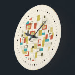 Grande Horloge Ronde Motif géométrique rétro coloré du milieu du siècle<br><div class="desc">Des formes géométriques modernes et colorées rétro du milieu du siècle,  en motif transparent sur des arrière - plans beiges clairs.</div>