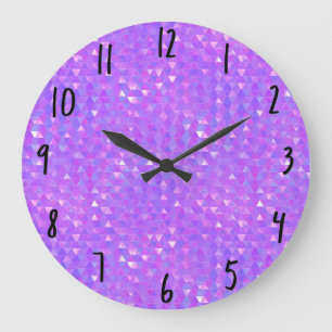 Grande Horloge Ronde Motif Géométrique Triangles Tendance Rose Violet