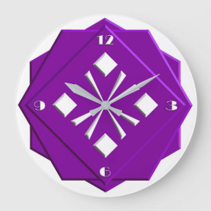 Grande Horloge Ronde Motif géométrique violet améthyste Art déco