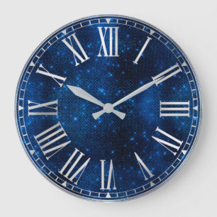 Grande Horloge Ronde Motif Glam Paillettes Pailletées Bleu Royal Élégan