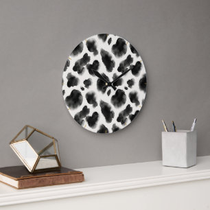 Grande Horloge Ronde Motif imprimé vache noir et blanc