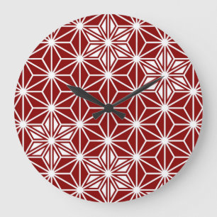 Grande Horloge Ronde Motif japonais Asanoha - rouge foncé