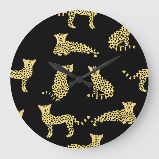 Grande Horloge Ronde Motif léopard : Arrière - plan noir Cheetah (Recto)