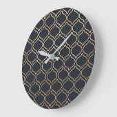 Grande Horloge Ronde Motif marocain de marine et d'or (Angle)