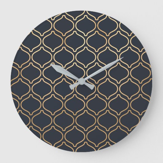 Grande Horloge Ronde Motif marocain de marine et d'or (Recto)