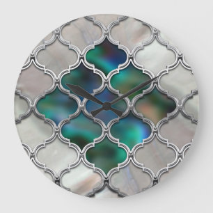 Grande Horloge Ronde Motif marocain sur la perle et la coquille de