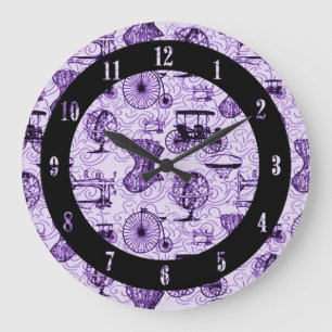 Grande Horloge Ronde Motif mauve à vapeur