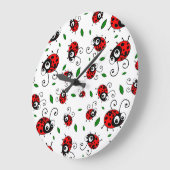Grande Horloge Ronde Motif mignon de coccinelle (Angle)