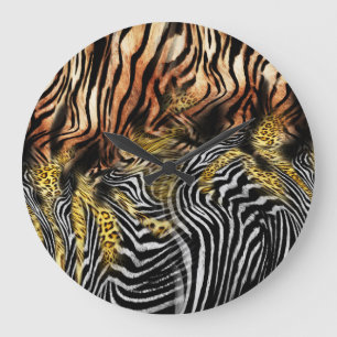 Grande Horloge Ronde Motif mixte de la peau de léopard Zebra