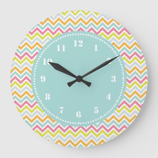 Grande Horloge Ronde Motif moderne Chevron Girly Rainbow (Recto)