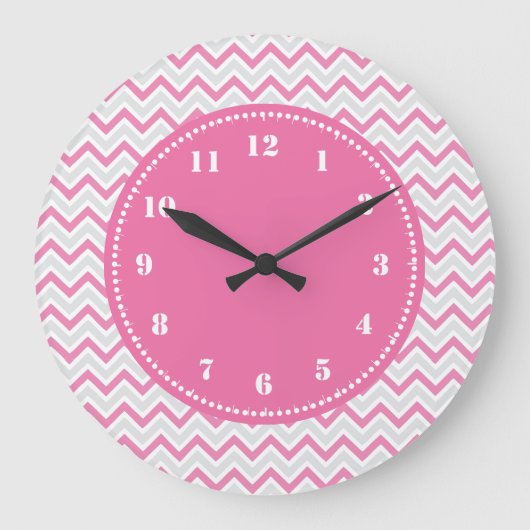 Grande Horloge Ronde Motif moderne Chevron rose fille (Recto)