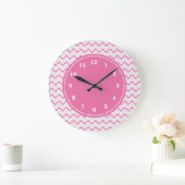 Grande Horloge Ronde Motif moderne Chevron rose fille (Maison)