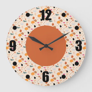 Grande Horloge Ronde Motif moderne rétro Terrazzo coloré