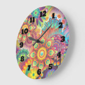 Grande Horloge Ronde Motif multicolore Art Déco (Angle)