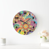 Grande Horloge Ronde Motif multicolore Art Déco (Maison)