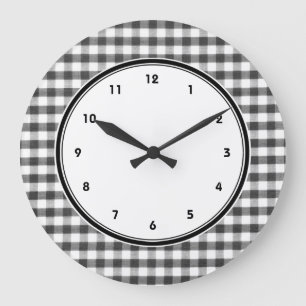 Grande Horloge Ronde Motif noir et blanc de guingan