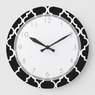 Grande Horloge Ronde Motif noir et blanc élégant de Quatrefoil