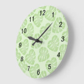 Grande Horloge Ronde Motif Pale Green Leaf. (Angle)