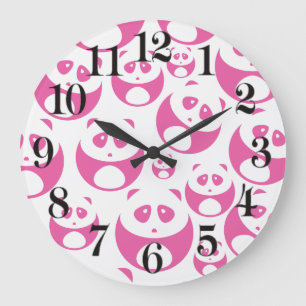 Grande Horloge Ronde Motif Panda rose et blanc Kawaii Baby