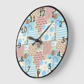 Grande Horloge Ronde Motif Patchwork (Angle)
