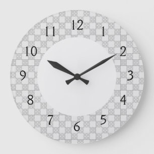 Grande Horloge Ronde Motif Patchwork Gris