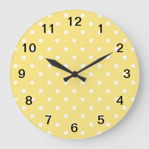 Grande Horloge Ronde Motif Pois jaune et blanc.