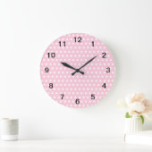 Grande Horloge Ronde Motif Pois rose et blanc. (Maison)