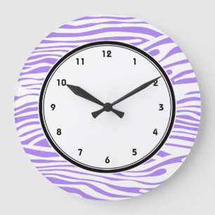 Grande Horloge Ronde Motif pourpre et blanc de rayures de zèbre