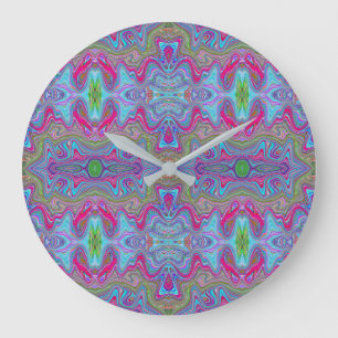 Grande Horloge Ronde Motif psychédélique multicolore bleu ciel ondulé