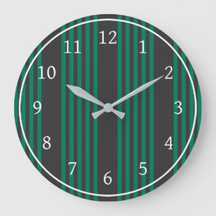 Grande Horloge Ronde Motif rayé de la forêt verte et du charbon de bois