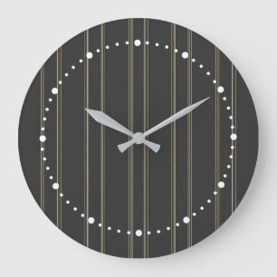 Grande Horloge Ronde Motif rayure fine gris chaud charbon doux